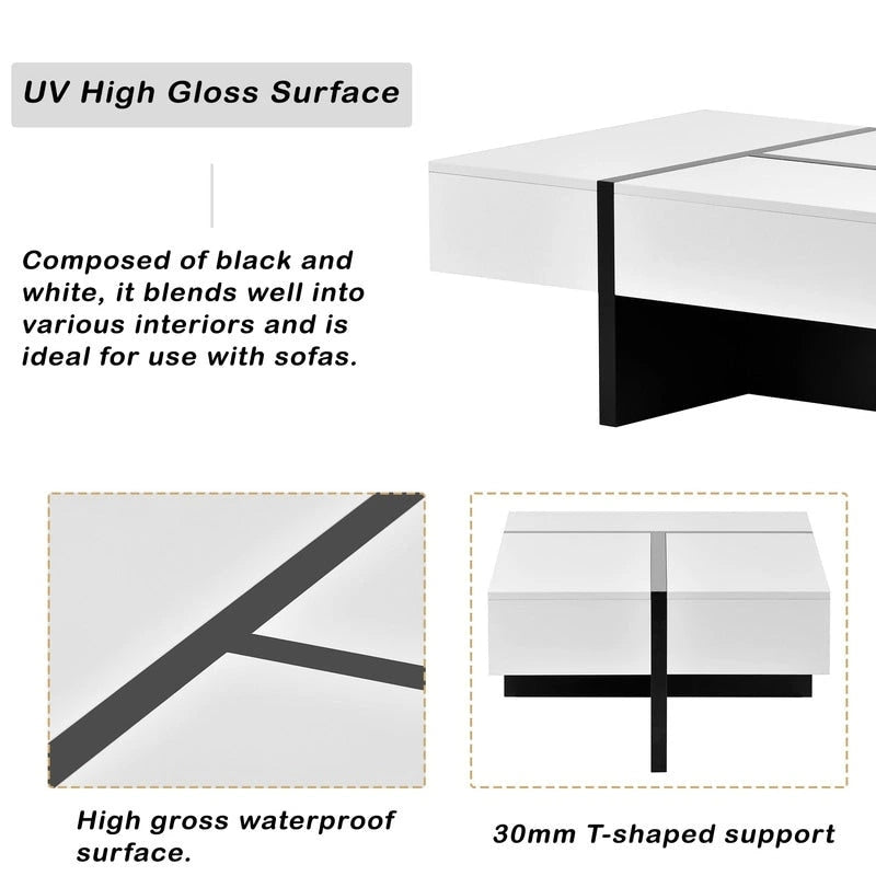 45.2 Table basse moderne Aoolive avec surface très brillante