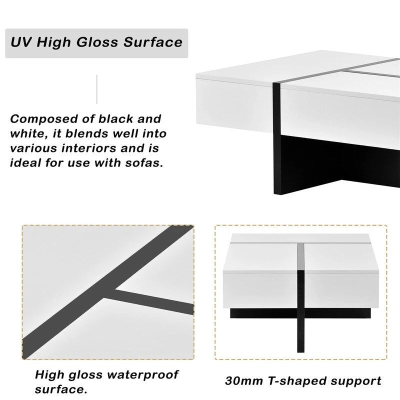 45.2 Table basse moderne Aoolive avec surface très brillante