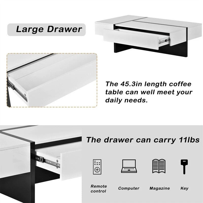 45.2 Table basse moderne Aoolive avec surface très brillante