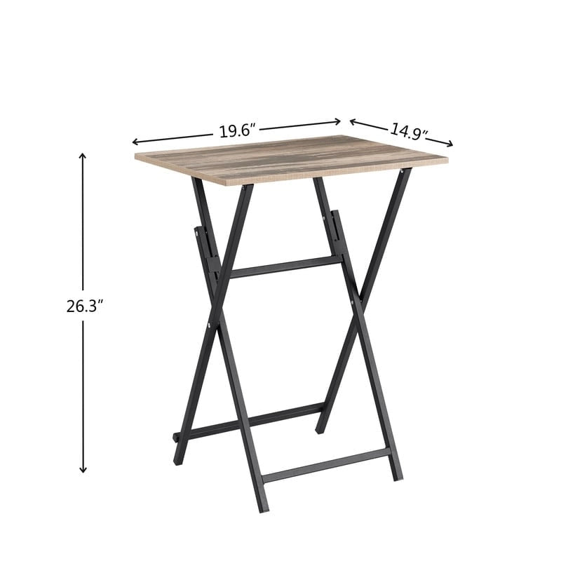 Table d'appoint pliante pour téléviseur, 2 pièces, aucun assemblage requis, portable, pour canapé, table à goûter pour petits espaces, marron rustique et noir