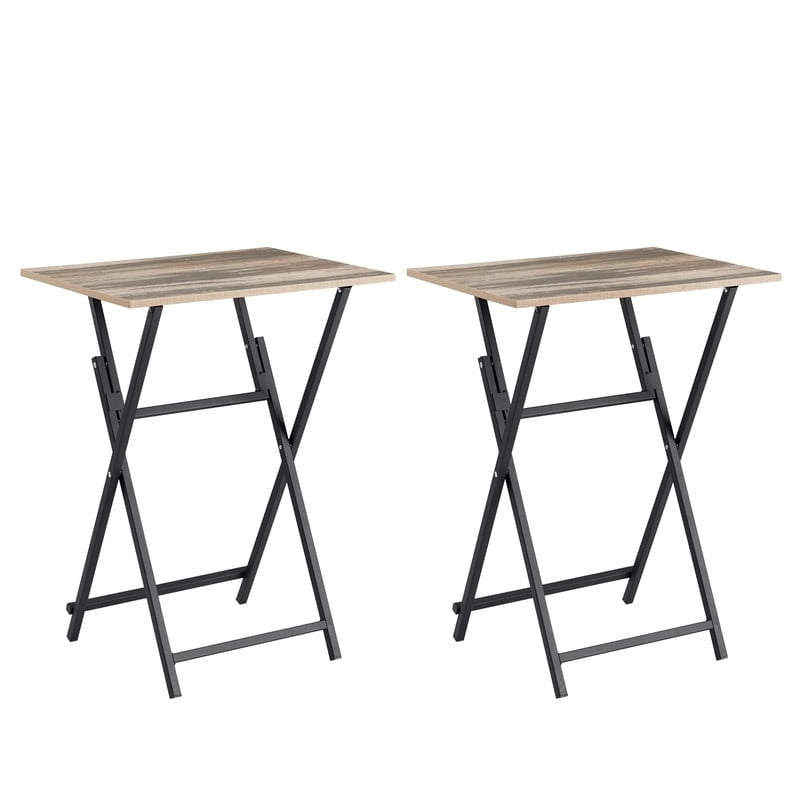 Table d'appoint pliante pour téléviseur, 2 pièces, aucun assemblage requis, portable, pour canapé, table à goûter pour petits espaces, marron rustique et noir