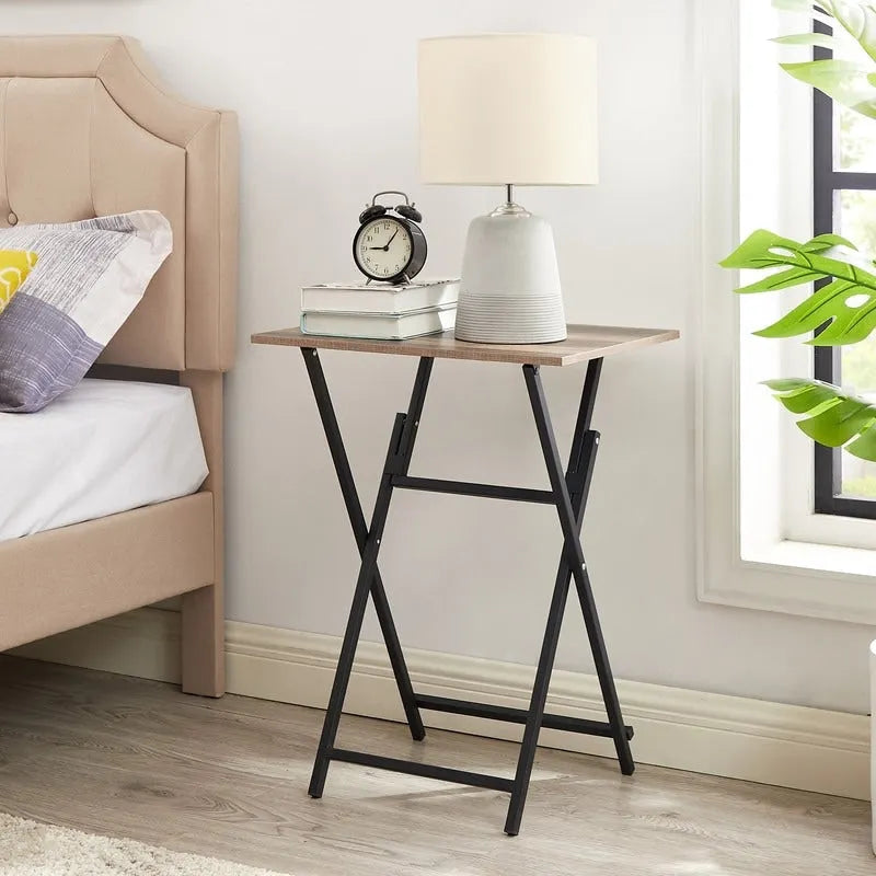 Table d'appoint pliante pour téléviseur, 2 pièces, aucun assemblage requis, portable, pour canapé, table à goûter pour petits espaces, marron rustique et noir