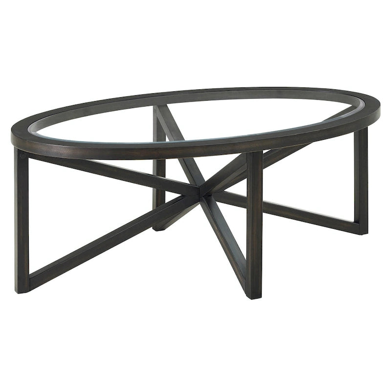 Table basse contemporaine en verre avec piètement en bois