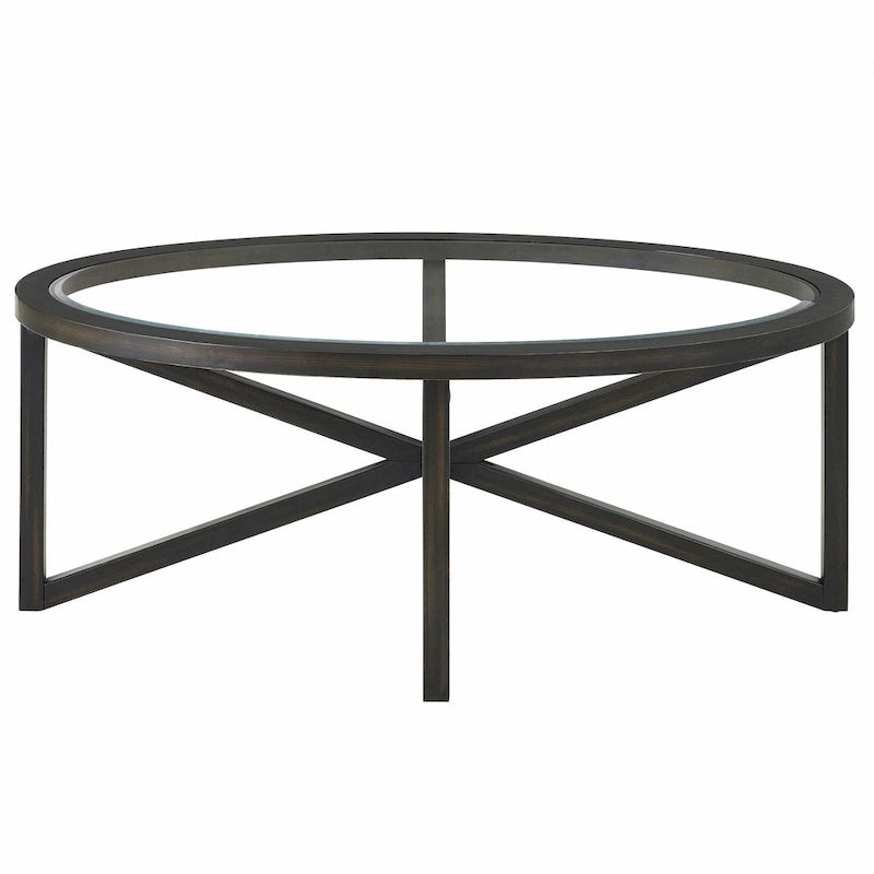Table basse contemporaine en verre avec piètement en bois