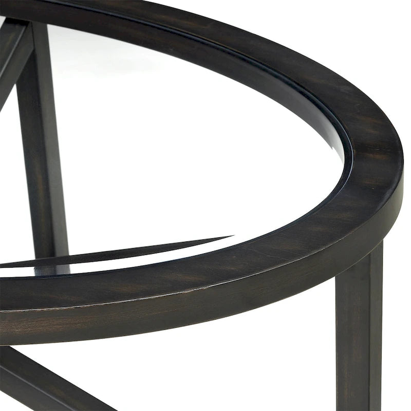 Table basse contemporaine en verre avec piètement en bois