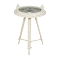 Table d'appoint boussole en métal avec horloge et plateau en verre transparent - Blanc ou Noir - Roche River Decor