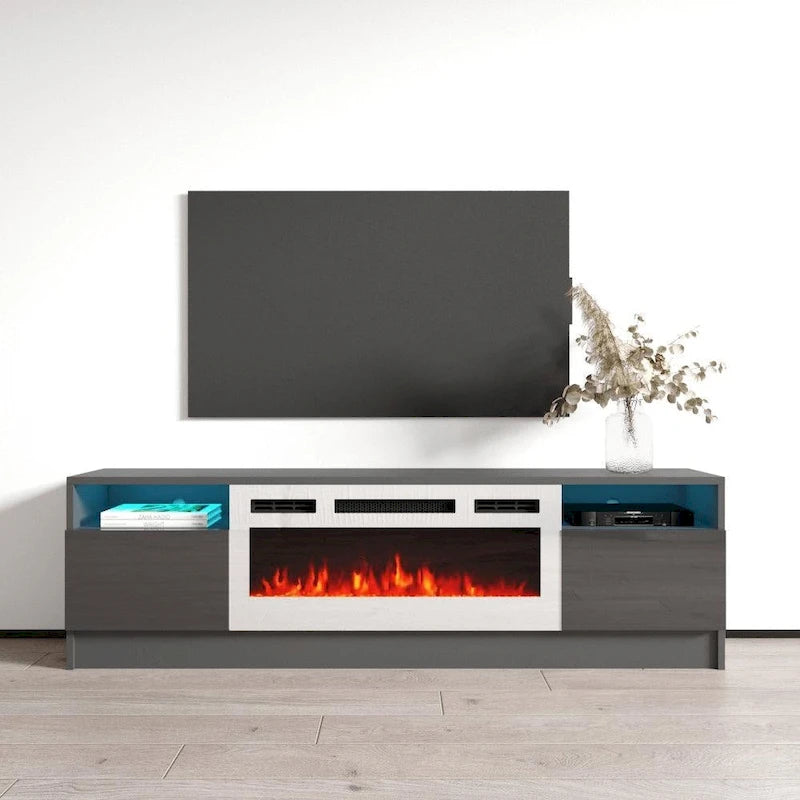 Meuble télé avec cheminée électrique Duke 01 WH-EF 63 po