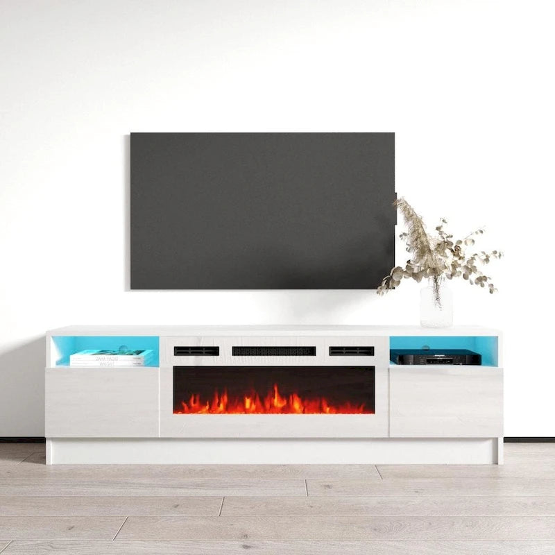 Meuble télé avec cheminée électrique Duke 01 WH-EF 63 po