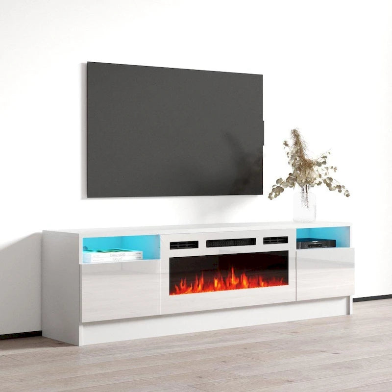 Meuble télé avec cheminée électrique Duke 01 WH-EF 63 po