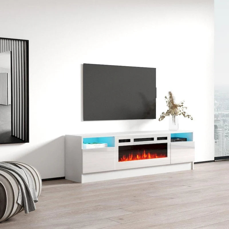 Meuble télé avec cheminée électrique Duke 01 WH-EF 63 po