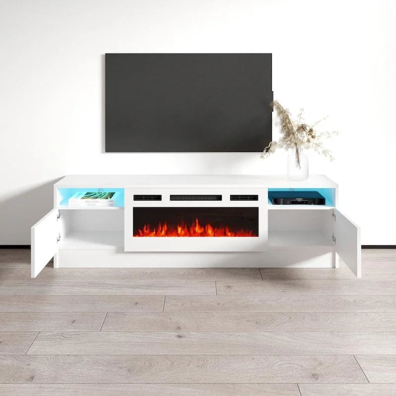 Meuble télé avec cheminée électrique Duke 01 WH-EF 63 po