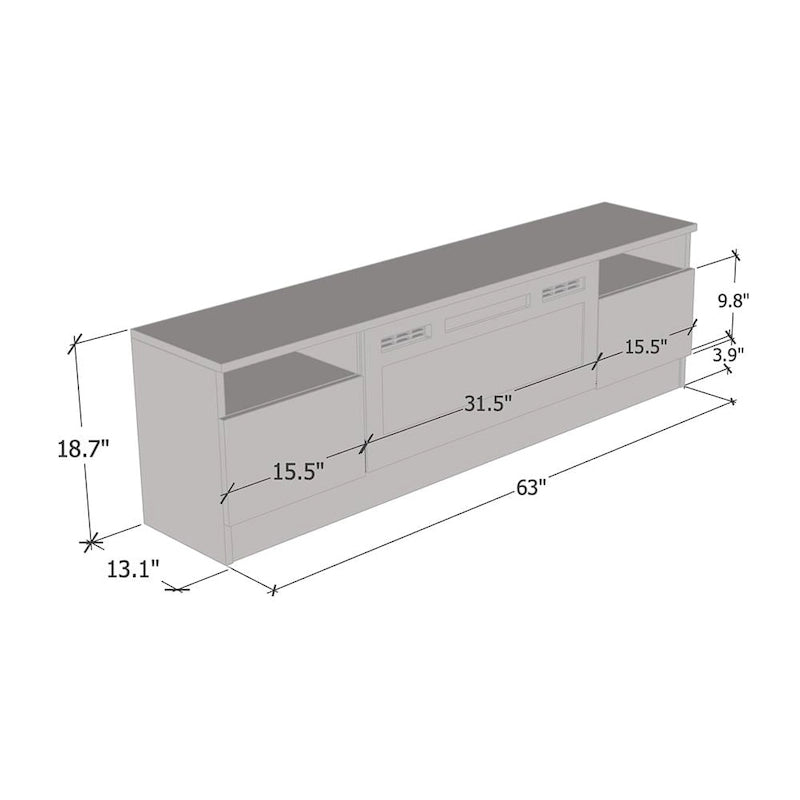 Meuble télé avec cheminée électrique Duke 01 WH-EF 63 po