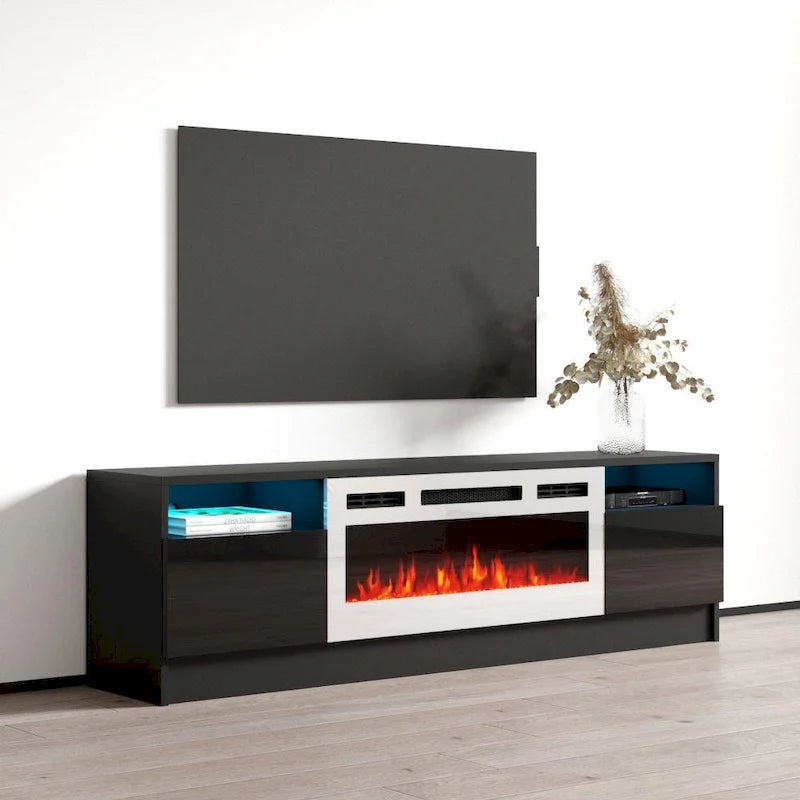 Meuble télé avec cheminée électrique Duke 01 WH-EF 63 po