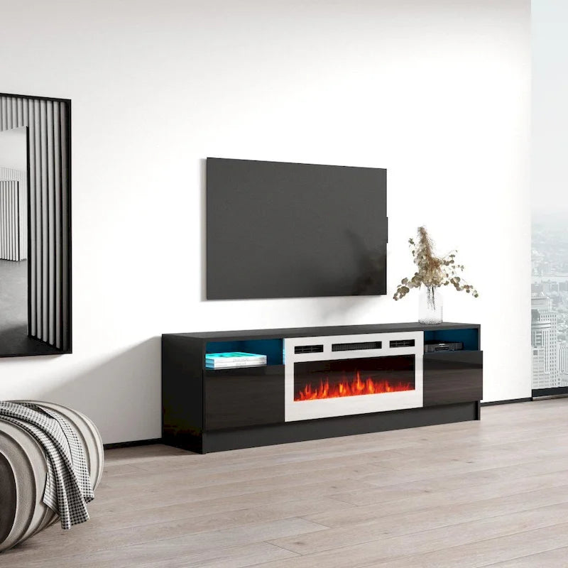 Meuble télé avec cheminée électrique Duke 01 WH-EF 63 po