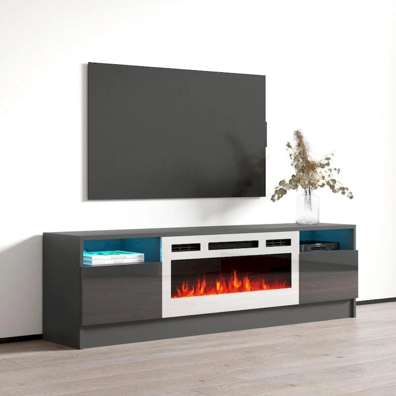 Meuble télé avec cheminée électrique Duke 01 WH-EF 63 po
