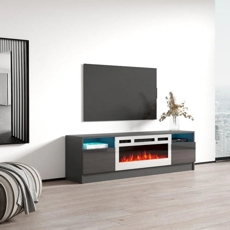 Meuble télé avec cheminée électrique Duke 01 WH-EF 63 po