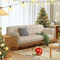 JASIWAY Canapé 3 places moderne en tissu de coton et lin, beige