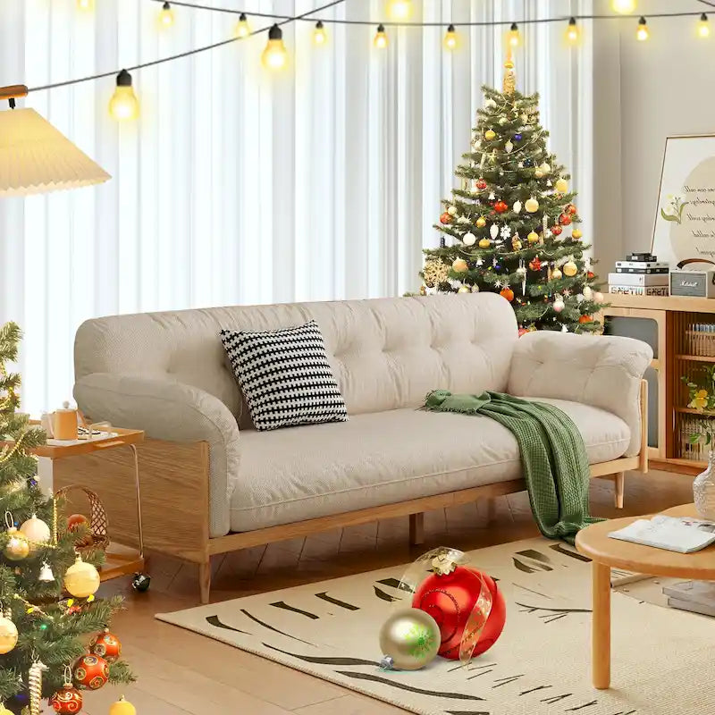 JASIWAY Canapé 3 places moderne en tissu de coton et lin, beige