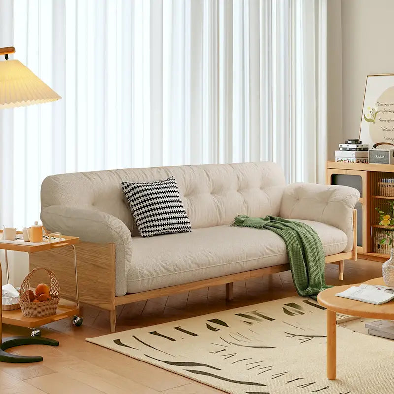 JASIWAY Canapé 3 places moderne en tissu de coton et lin, beige