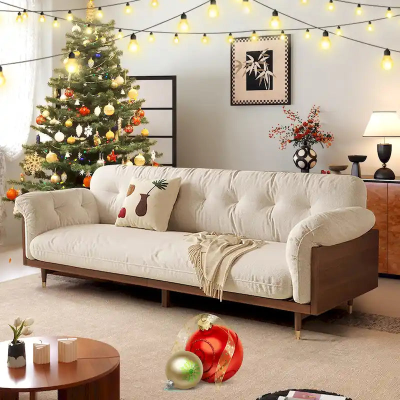 JASIWAY Canapé 3 places moderne en tissu de coton et lin, beige