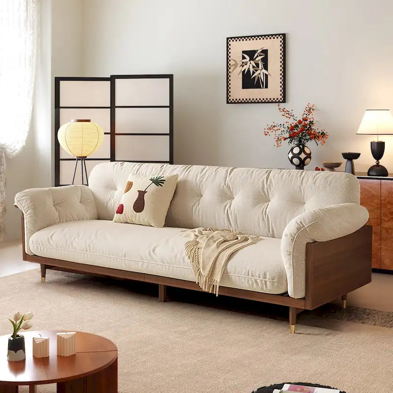 JASIWAY Canapé 3 places moderne en tissu de coton et lin, beige