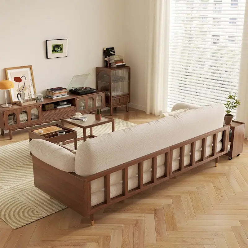 JASIWAY Canapé 3 places moderne en tissu de coton et lin, beige