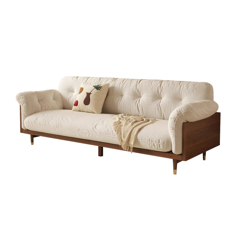 JASIWAY Canapé 3 places moderne en tissu de coton et lin, beige