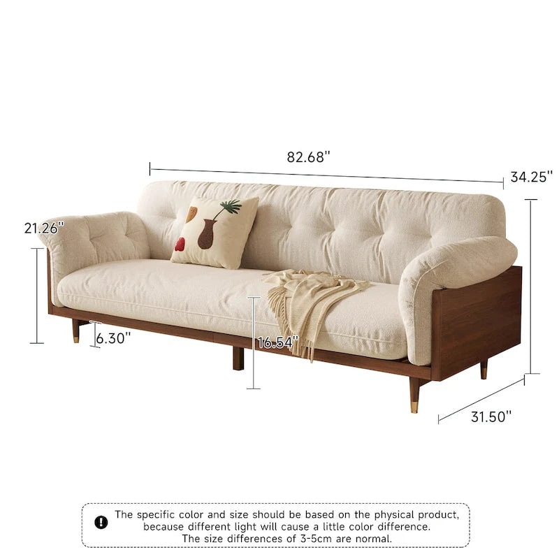 JASIWAY Canapé 3 places moderne en tissu de coton et lin, beige