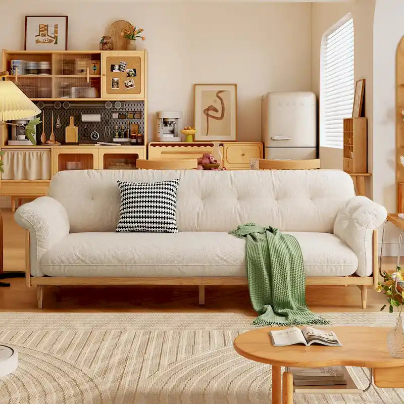 JASIWAY Canapé 3 places moderne en tissu de coton et lin, beige