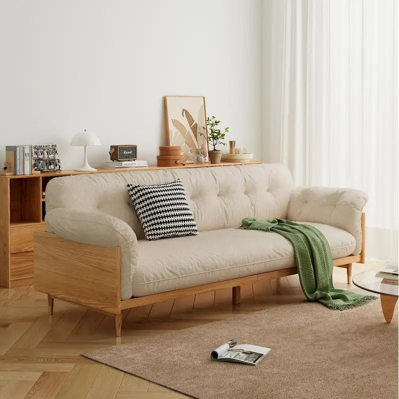 JASIWAY Canapé 3 places moderne en tissu de coton et lin, beige