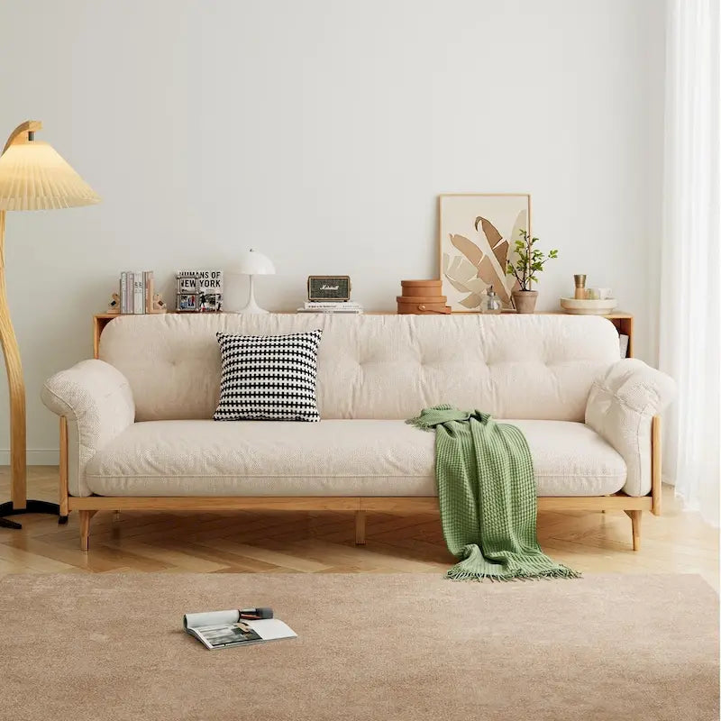 JASIWAY Canapé 3 places moderne en tissu de coton et lin, beige