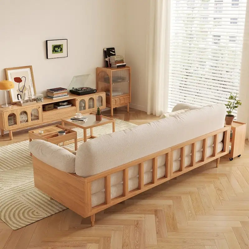 JASIWAY Canapé 3 places moderne en tissu de coton et lin, beige