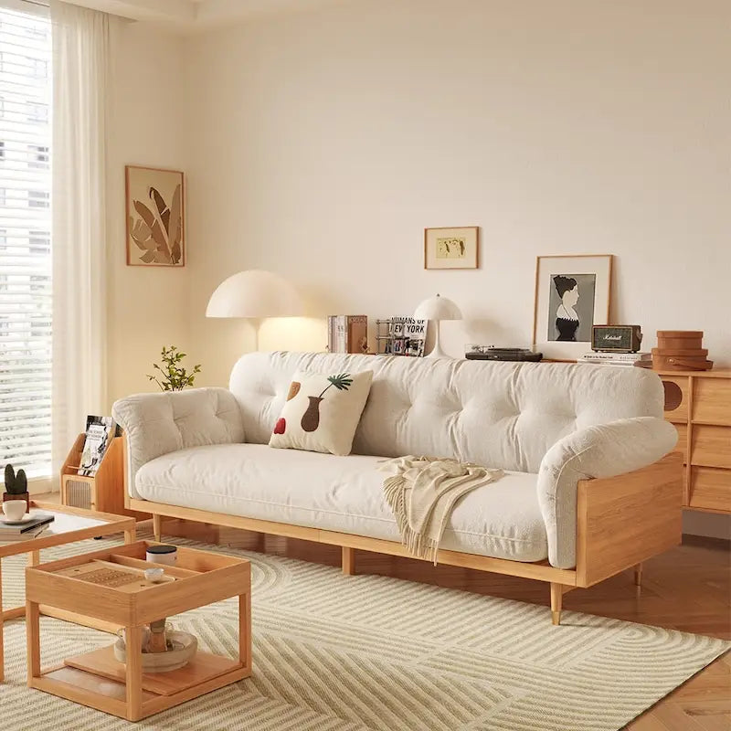 JASIWAY Canapé 3 places moderne en tissu de coton et lin, beige