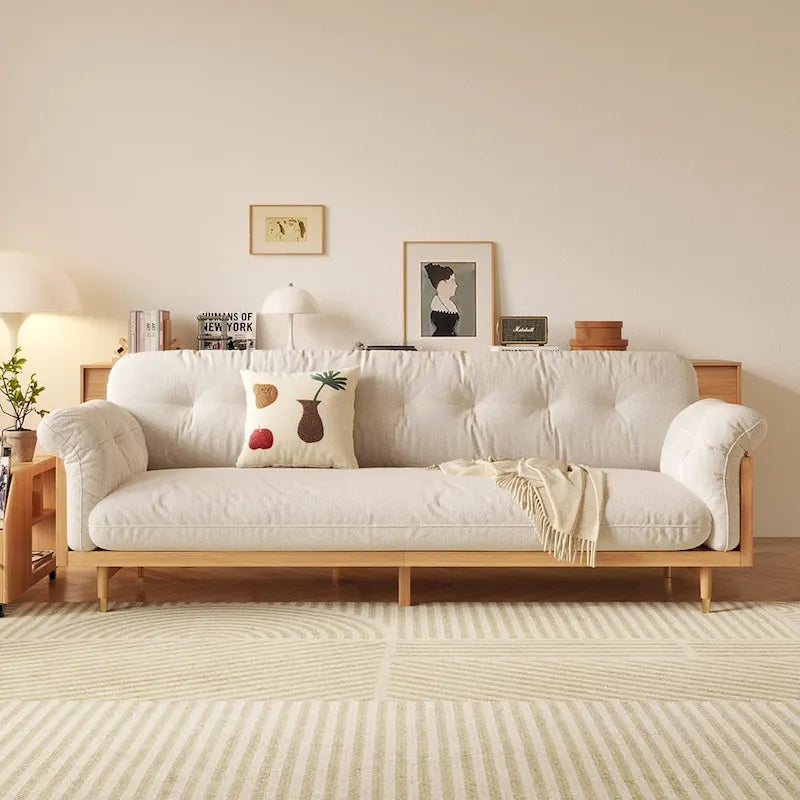 JASIWAY Canapé 3 places moderne en tissu de coton et lin, beige