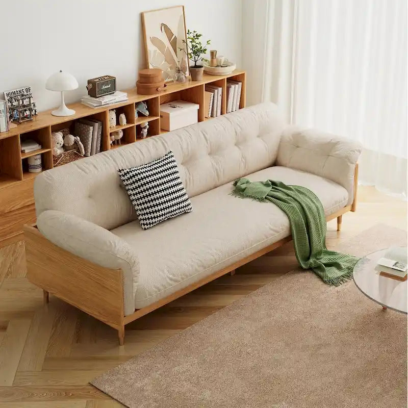JASIWAY Canapé 3 places moderne en tissu de coton et lin, beige