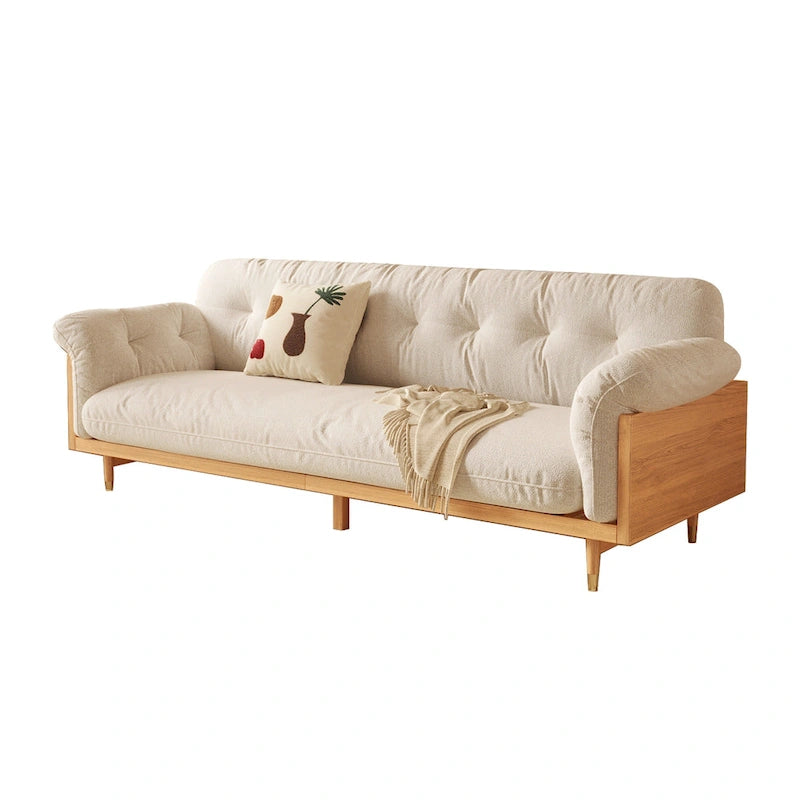 JASIWAY Canapé 3 places moderne en tissu de coton et lin, beige