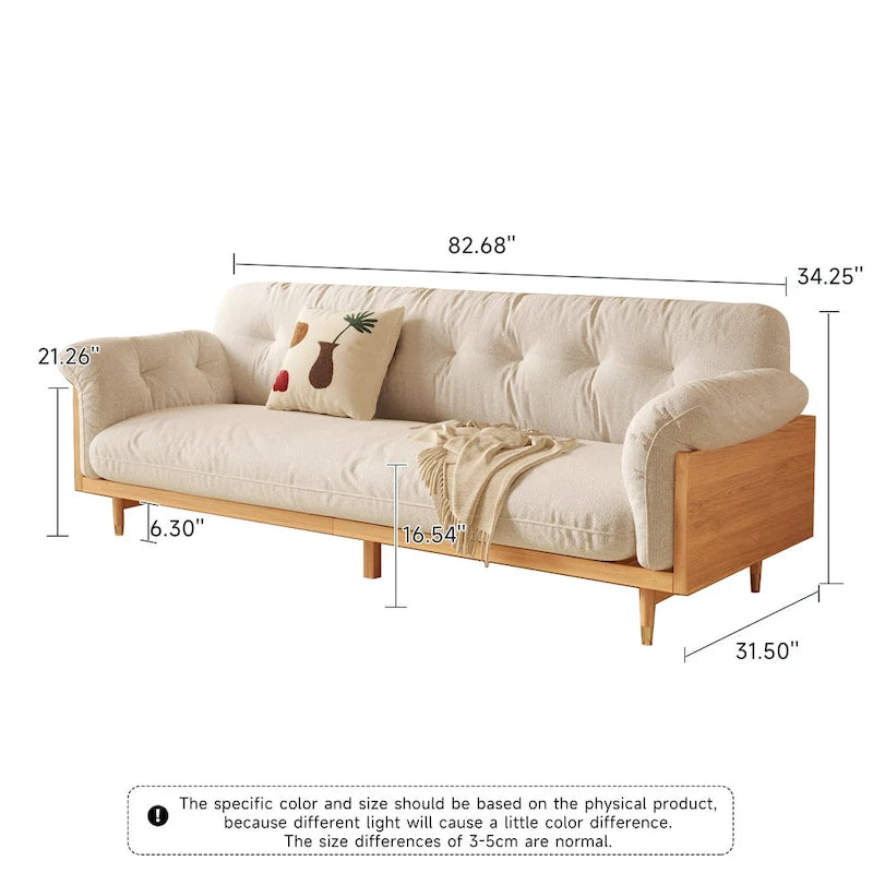 JASIWAY Canapé 3 places moderne en tissu de coton et lin, beige