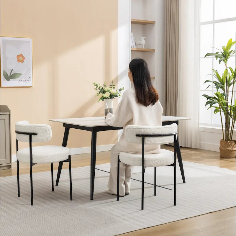 Chaises de salle à manger rondes modernes en tissu bouclé Burbank de Roundhill Furniture, ensemble de 2