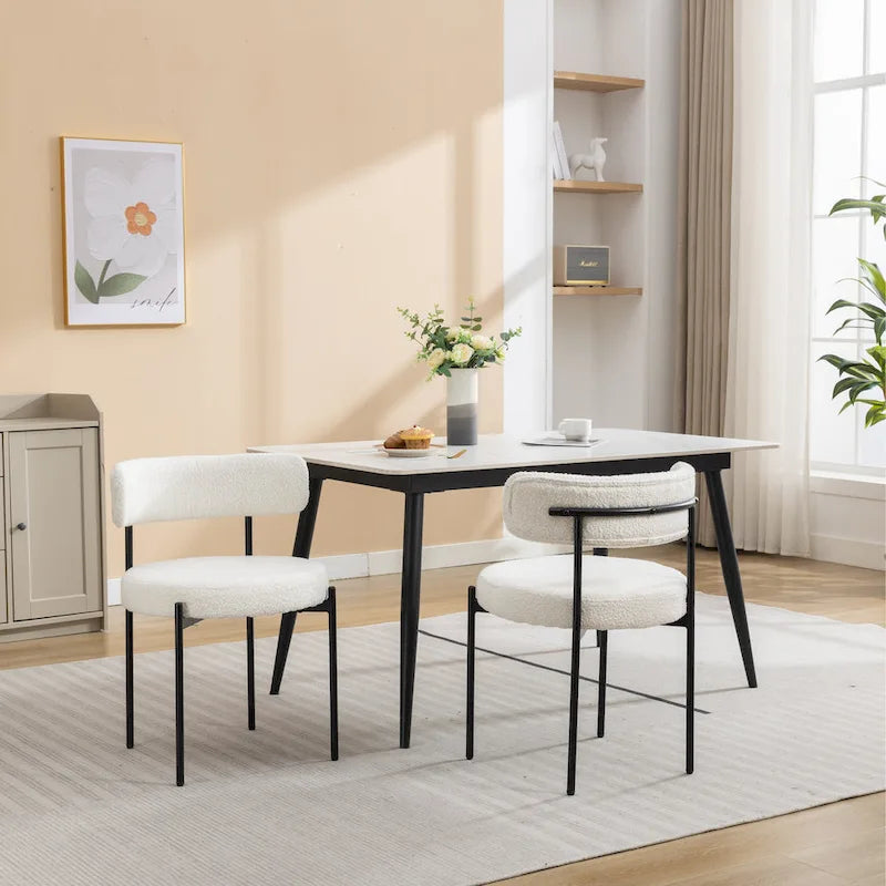 Chaises de salle à manger rondes modernes en tissu bouclé Burbank de Roundhill Furniture, ensemble de 2