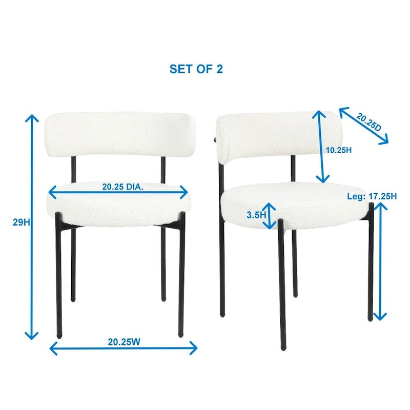 Chaises de salle à manger rondes modernes en tissu bouclé Burbank de Roundhill Furniture, ensemble de 2