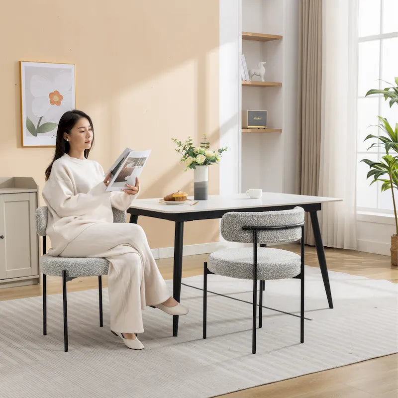 Chaises de salle à manger rondes modernes en tissu bouclé Burbank de Roundhill Furniture, ensemble de 2