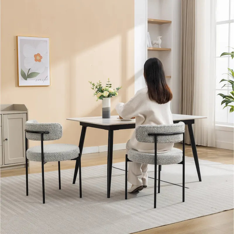 Chaises de salle à manger rondes modernes en tissu bouclé Burbank de Roundhill Furniture, ensemble de 2