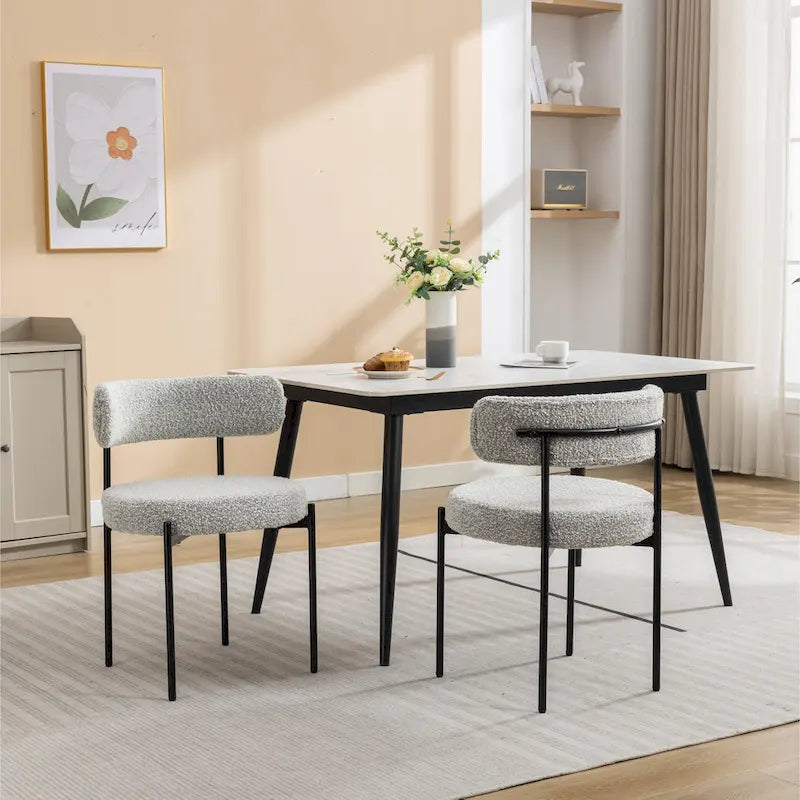 Chaises de salle à manger rondes modernes en tissu bouclé Burbank de Roundhill Furniture, ensemble de 2