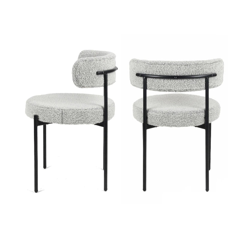 Chaises de salle à manger rondes modernes en tissu bouclé Burbank de Roundhill Furniture, ensemble de 2