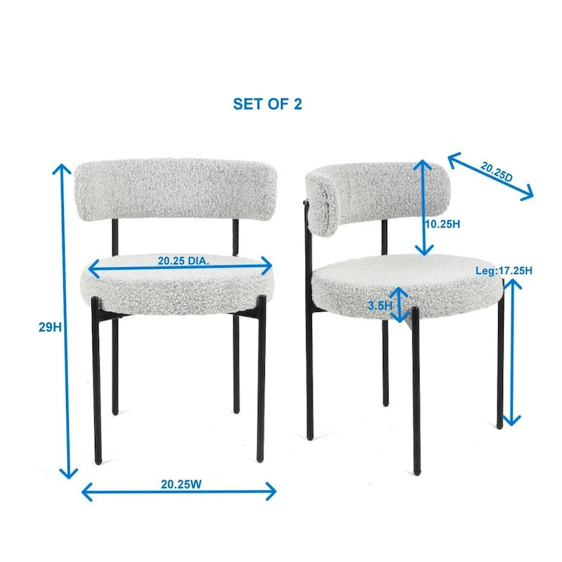 Chaises de salle à manger rondes modernes en tissu bouclé Burbank de Roundhill Furniture, ensemble de 2