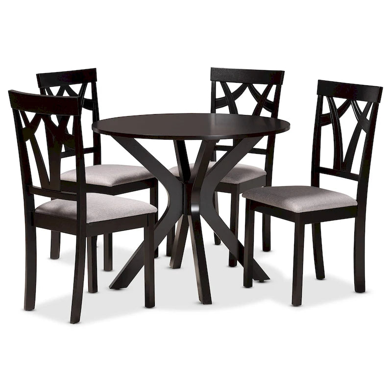 Ensemble de salle à manger Luise 5 pièces en bois moderne et contemporain-Gris/Brun foncé