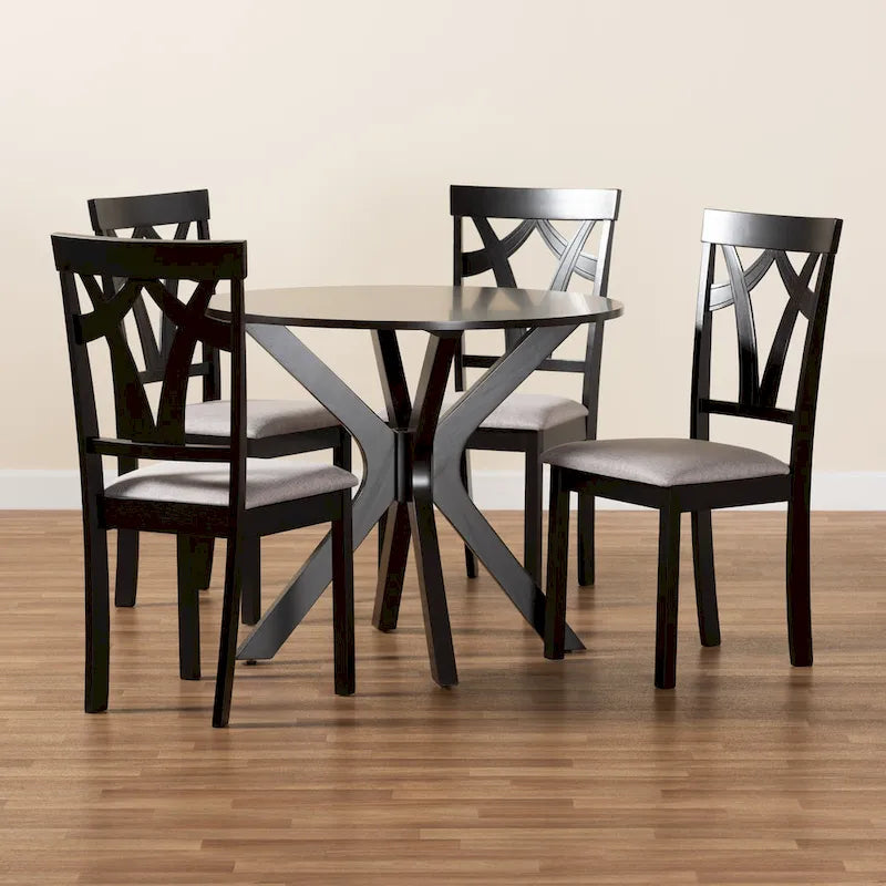 Ensemble de salle à manger Luise 5 pièces en bois moderne et contemporain-Gris/Brun foncé