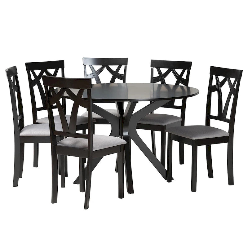 Ensemble de salle à manger Luise 5 pièces en bois moderne et contemporain-Gris/Brun foncé