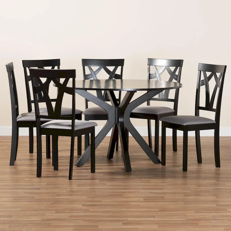 Ensemble de salle à manger Luise 5 pièces en bois moderne et contemporain-Gris/Brun foncé