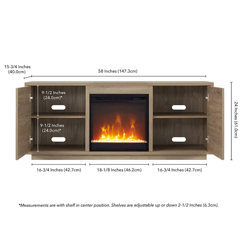 Meuble TV Juniper 58 avec insert de cheminée Crystal